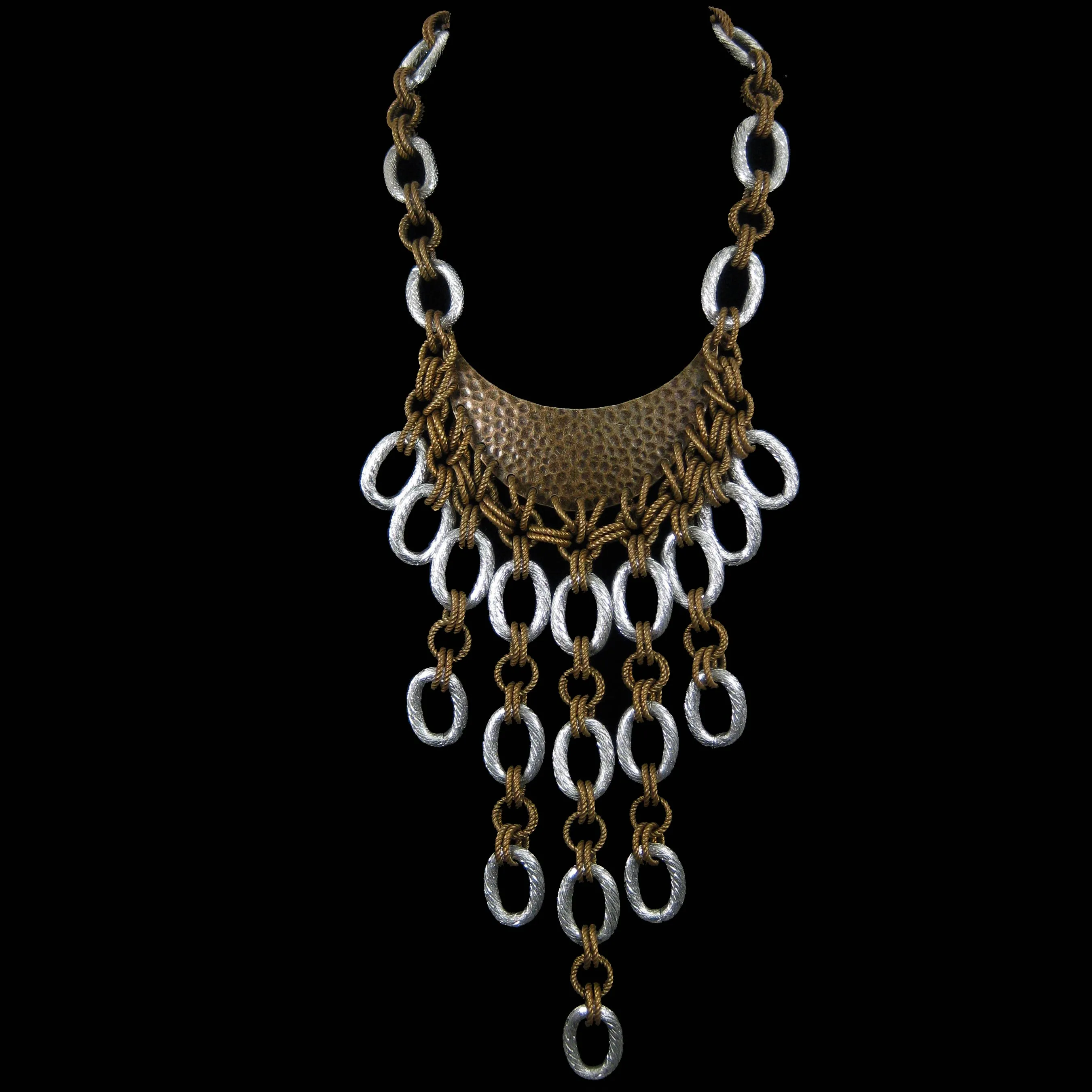 #1134n Gold & Silver Tone Chain Link Long Bib Necklace