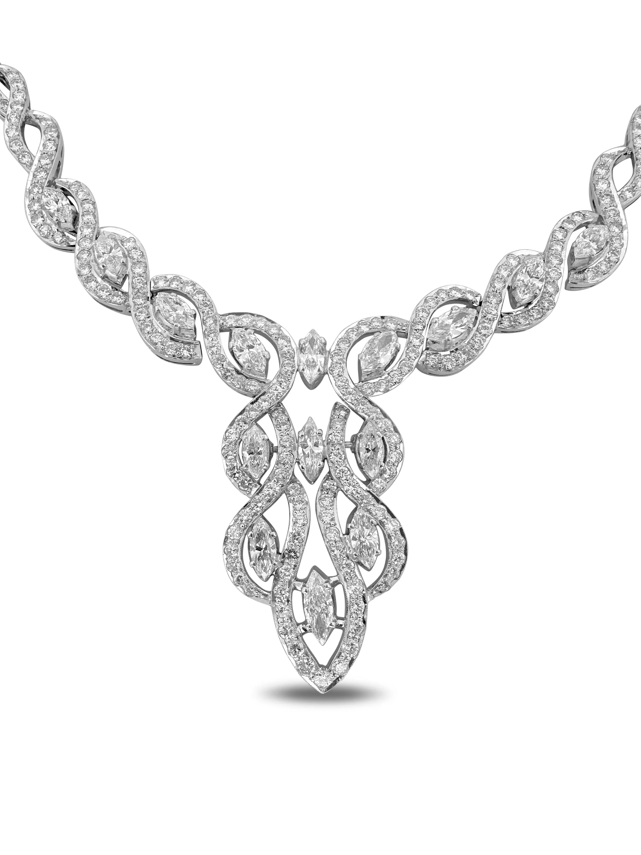 11.85ctw Marquise & Round Brilliant Natural Diamond Statement Necklace in 18k White Gold