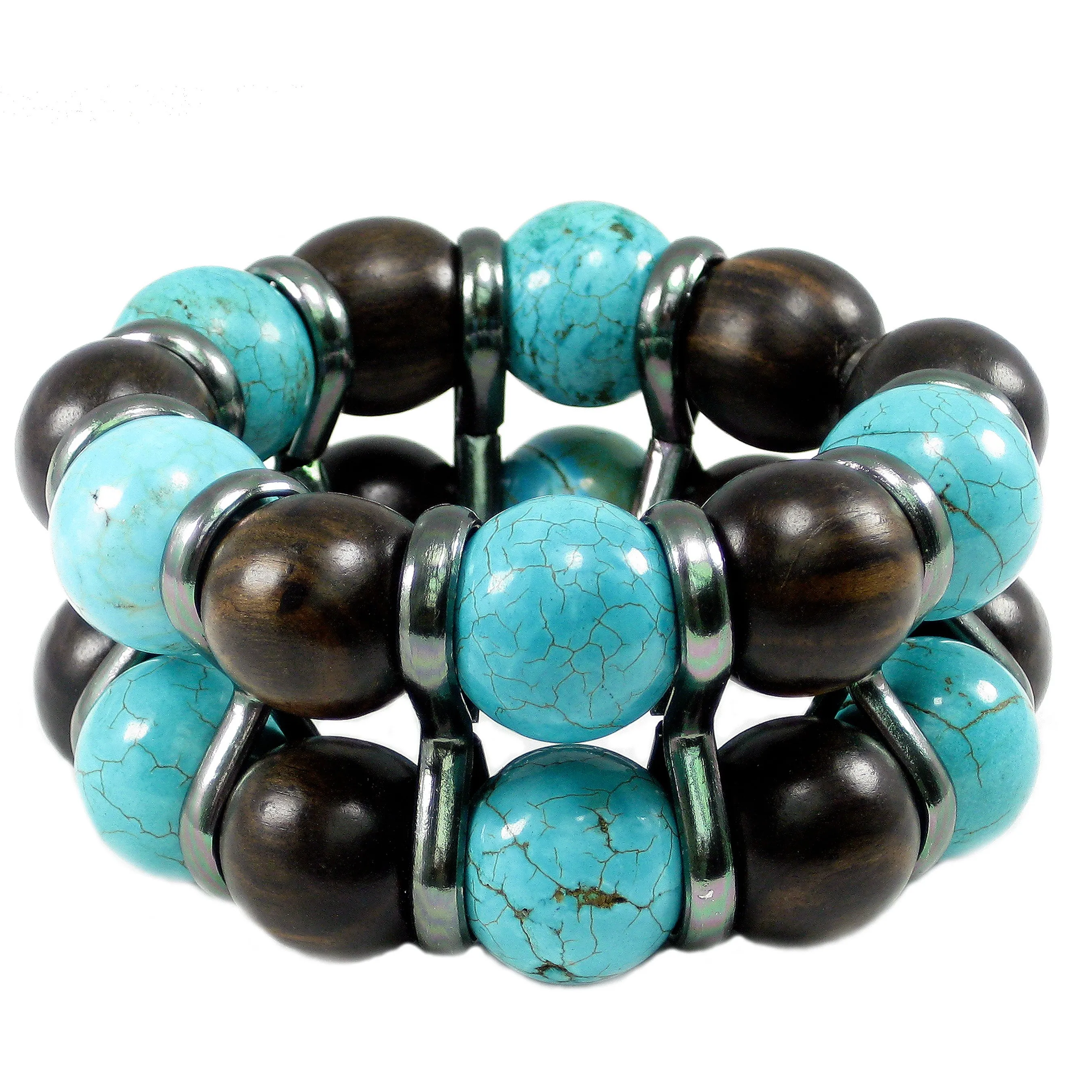 #138b Ebony Wood, Turquoise & Gunmetal Cuff Bracelet