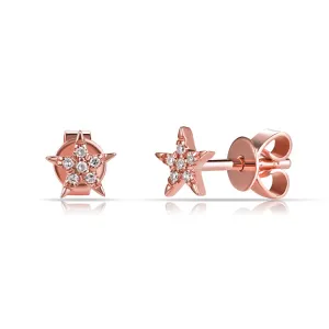 14k Rose Gold Mini Diamond Star Earrings