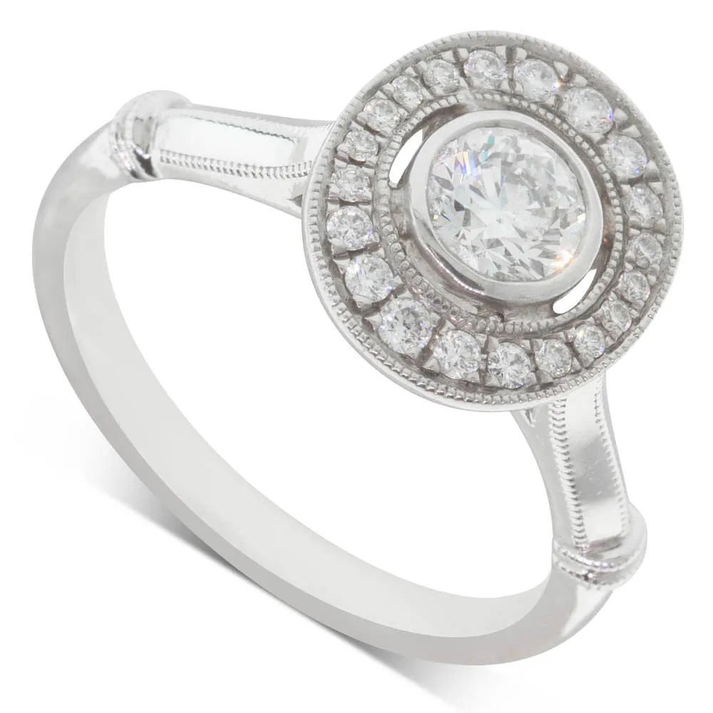 18ct White Gold .50ct Diamond Halo Ring