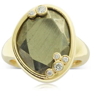 18ct Yellow Gold Pyrite & Diamond Ring