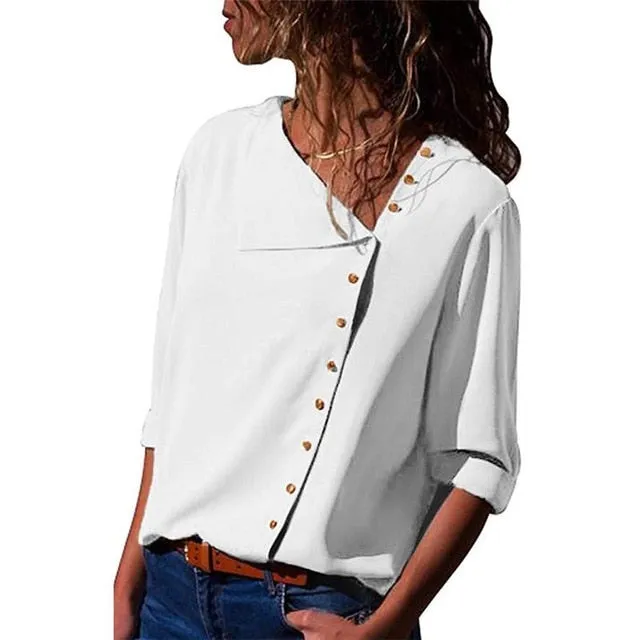 2021 Women's  Long Sleeve Skew Collar  Blouse Sizes S - 3XL