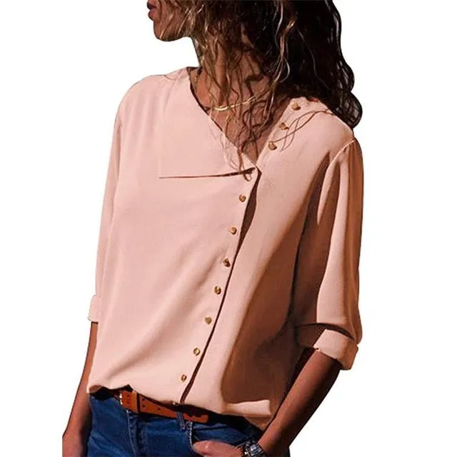 2021 Women's  Long Sleeve Skew Collar  Blouse Sizes S - 3XL