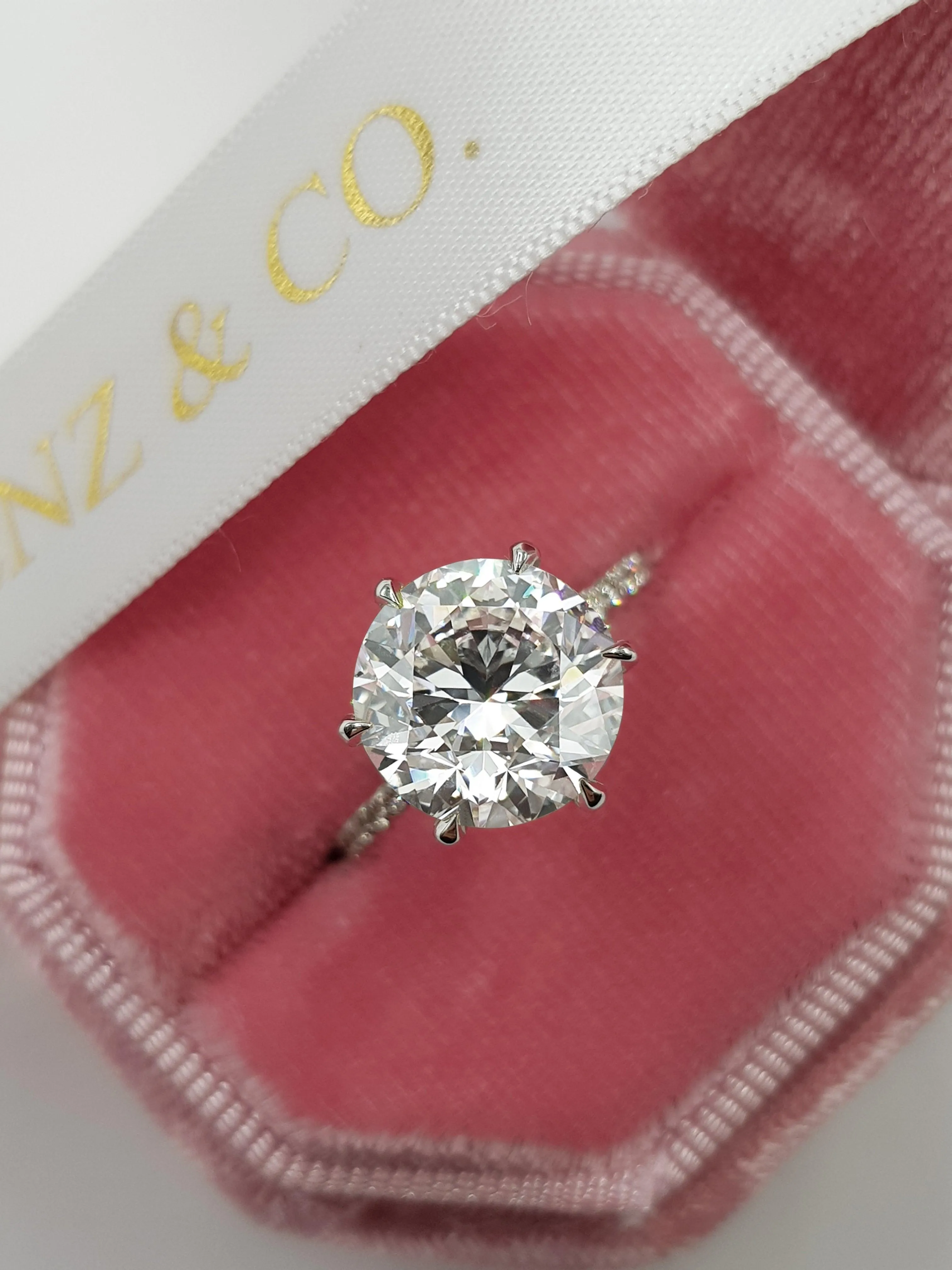 4.52 Carats Lab Grown Round Brilliant Cut Micropave Side Stones Hidden Halo Diamond Engagement Ring