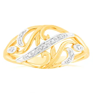 9ct Yellow Gold Diamond Ring with 11 Brilliant Cut Diamonds