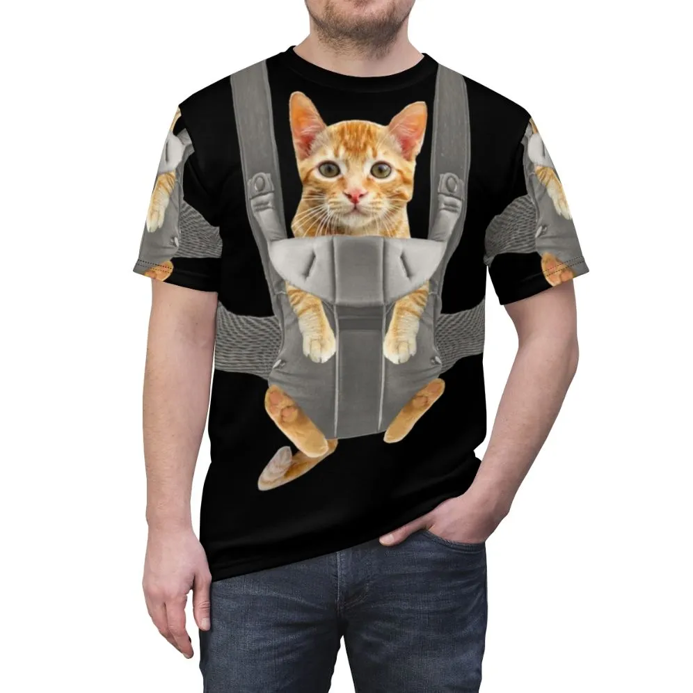 Adorable Orange Cat in Baby Carrier T-shirt - Monty the Cat