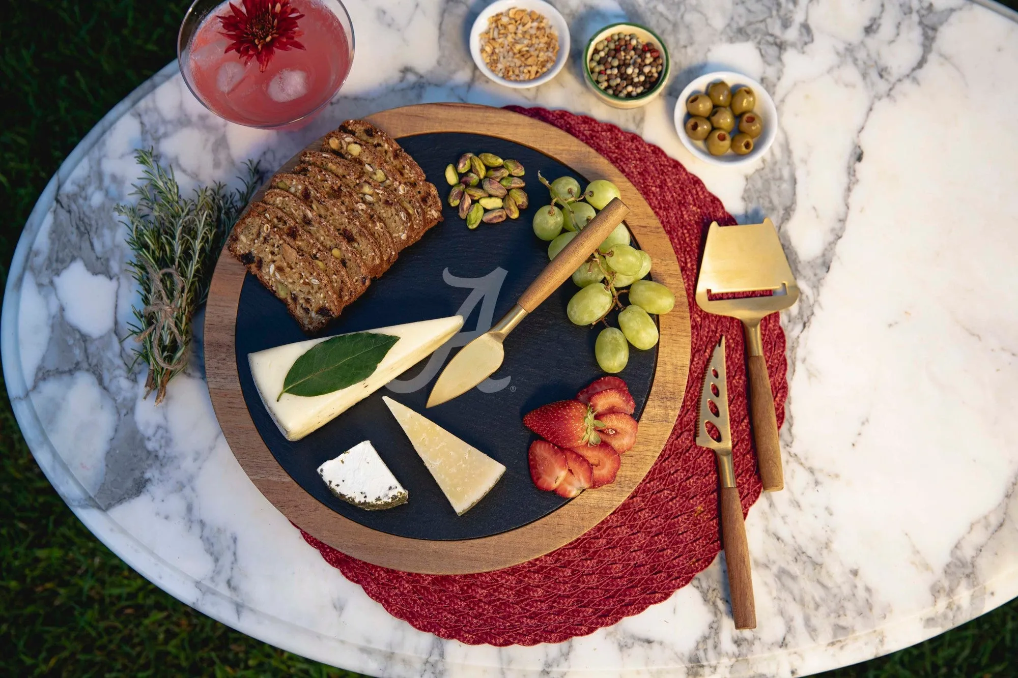 Alabama Crimson Tide - Insignia Acacia and Slate Serving Board with Cheese Tools