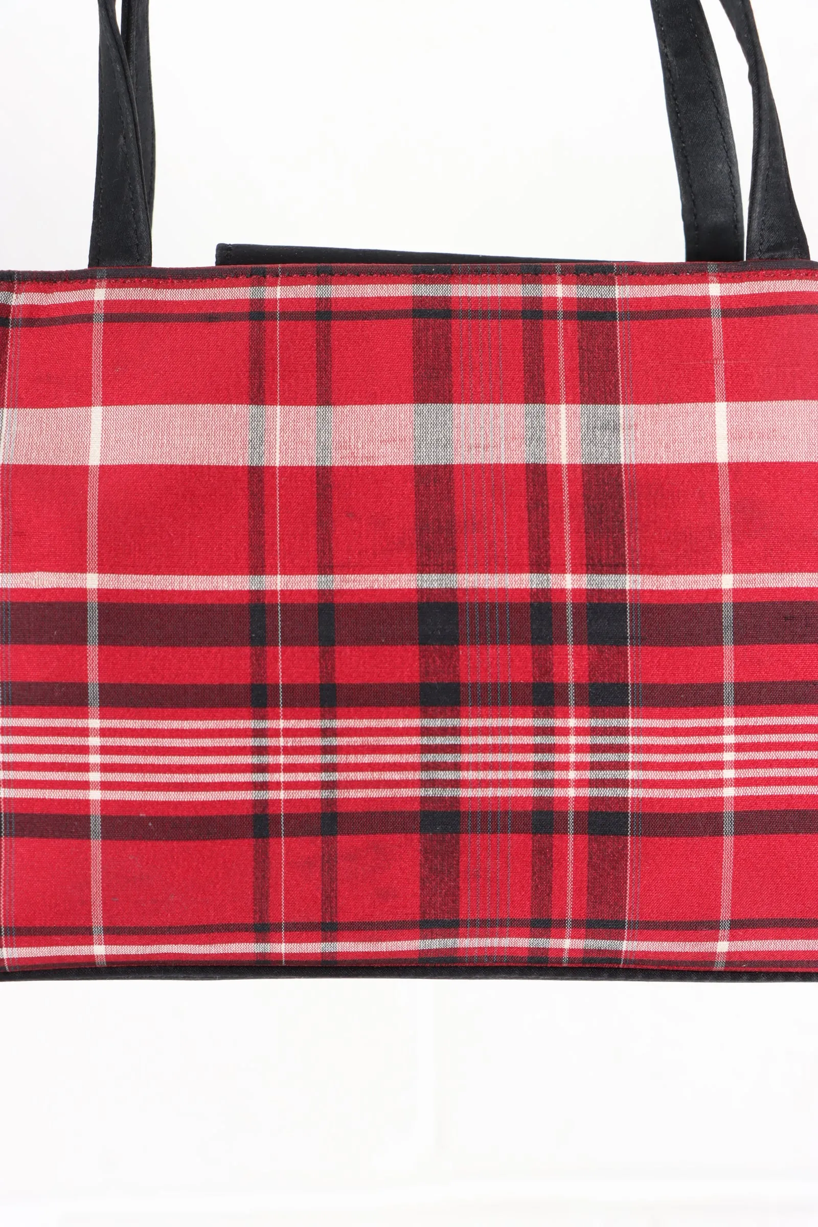 ANN TAYLOR Velvet Bow Red Plaid Tartan Mini Handbag