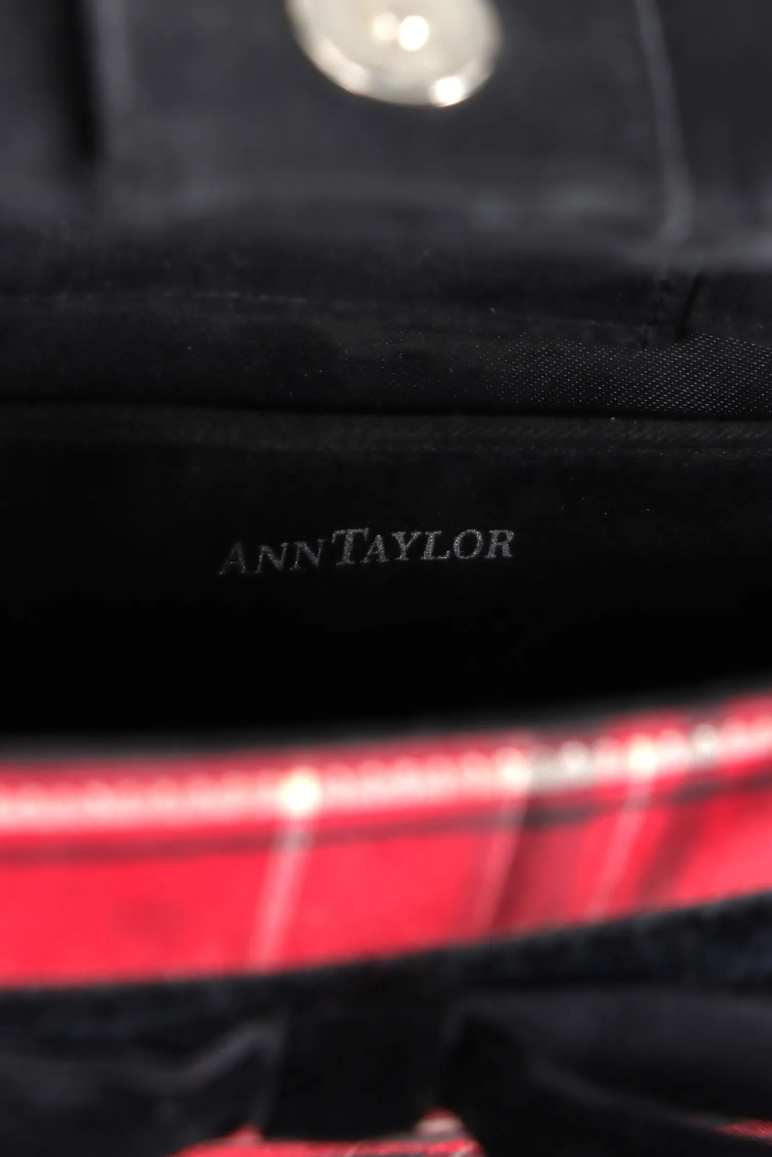 ANN TAYLOR Velvet Bow Red Plaid Tartan Mini Handbag