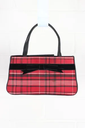 ANN TAYLOR Velvet Bow Red Plaid Tartan Mini Handbag