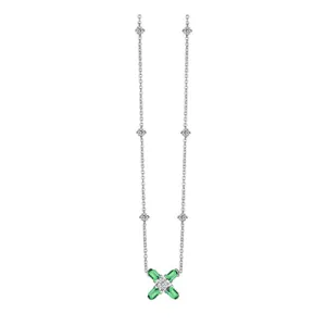 Arch Florale MM Necklace, 18k White Gold with DAVIDOR Arch Cut Green Tourmalines and Brilliant Diamonds