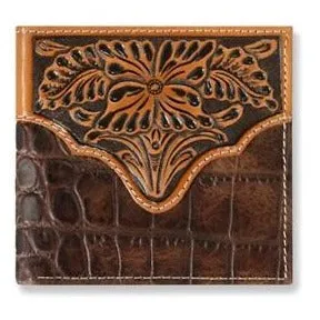 Ariat Grain Leather Croc Print Bi-Fold Wallet