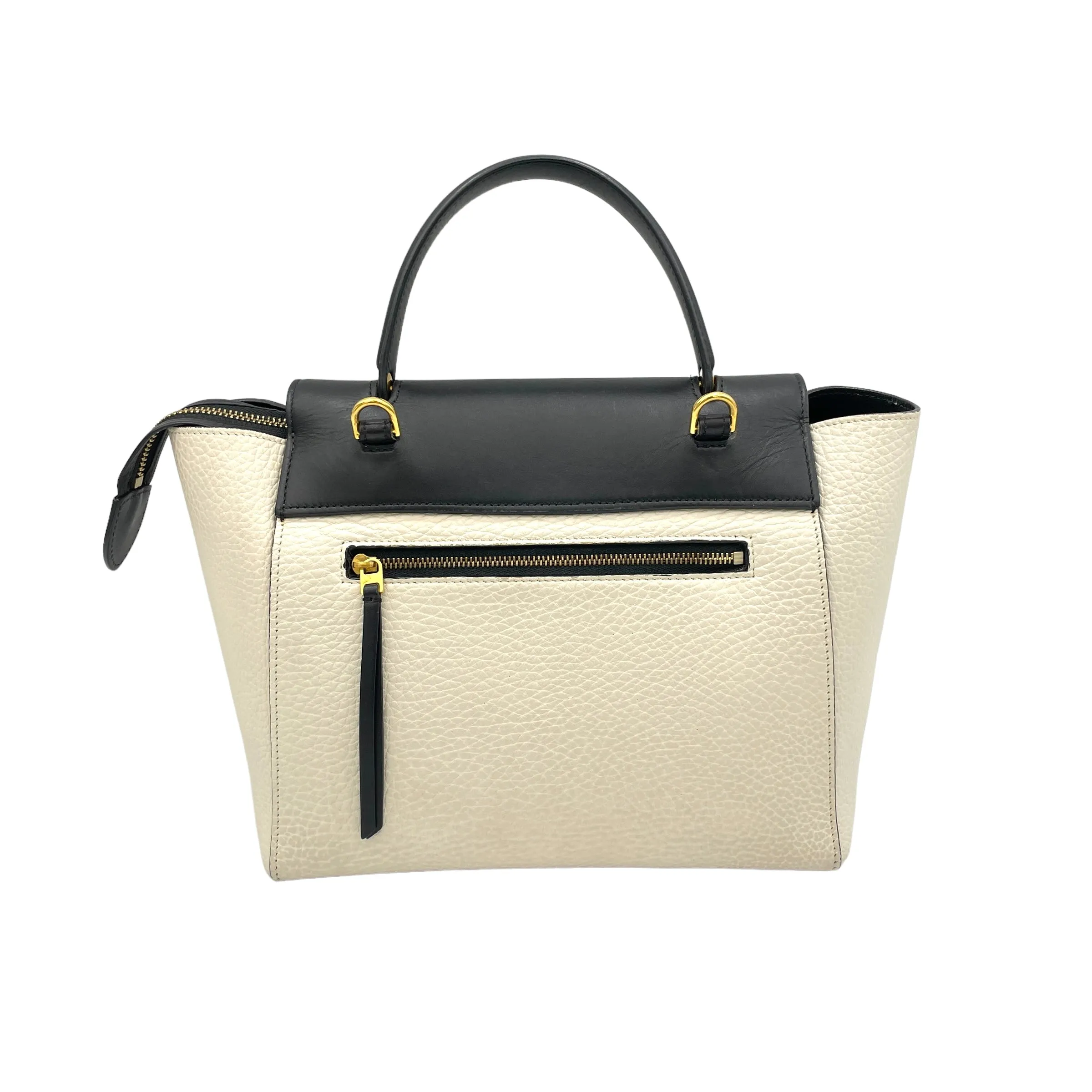 Belt Top Handle Bag Mini White in Calfskin, Gold hardware