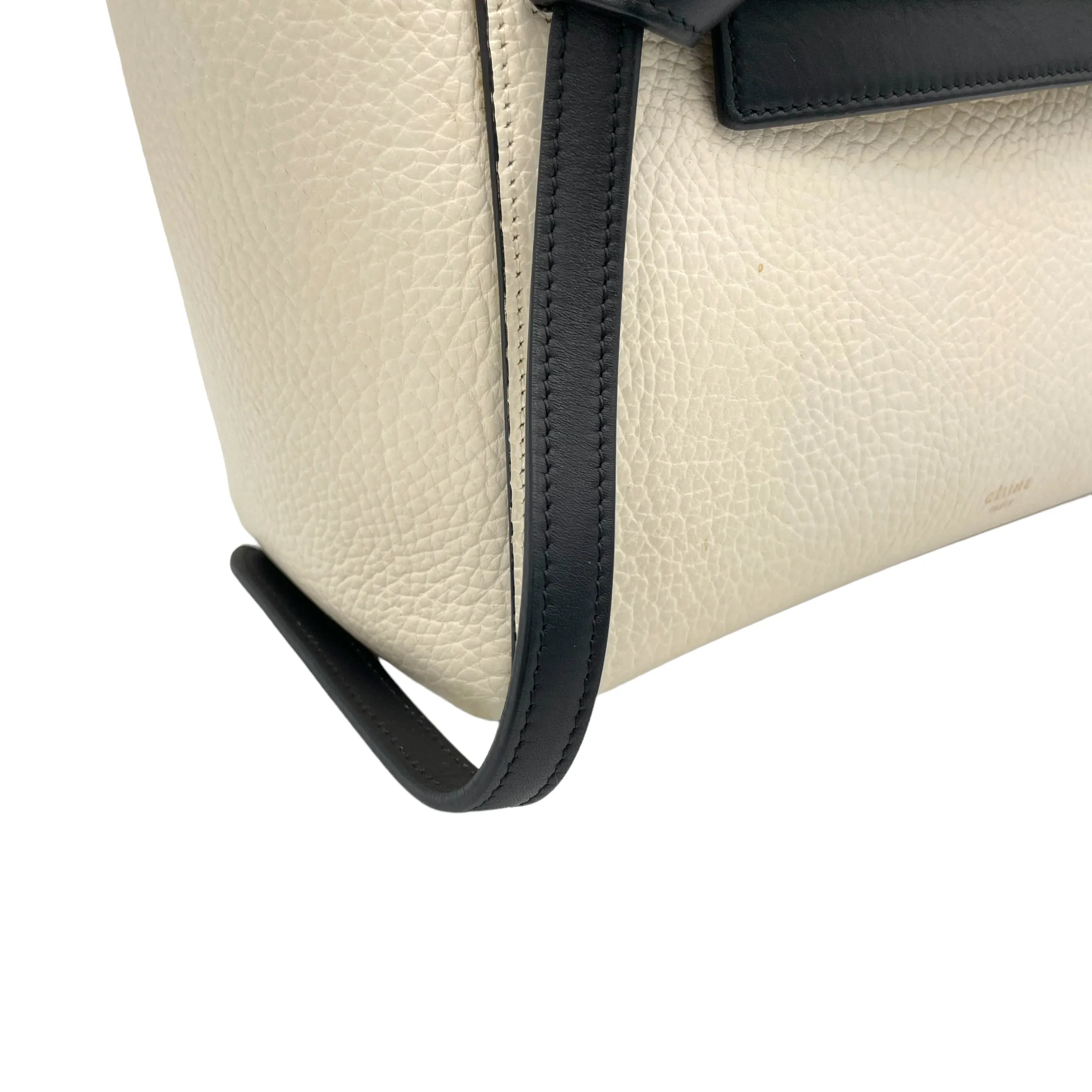 Belt Top Handle Bag Mini White in Calfskin, Gold hardware