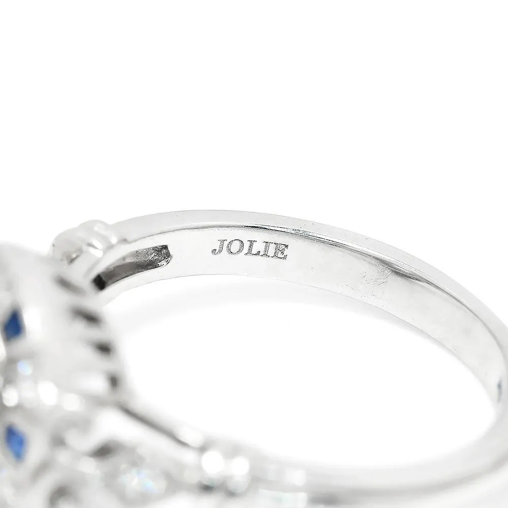 Bezel Set Round Diamond Engagement Ring with Sapphires