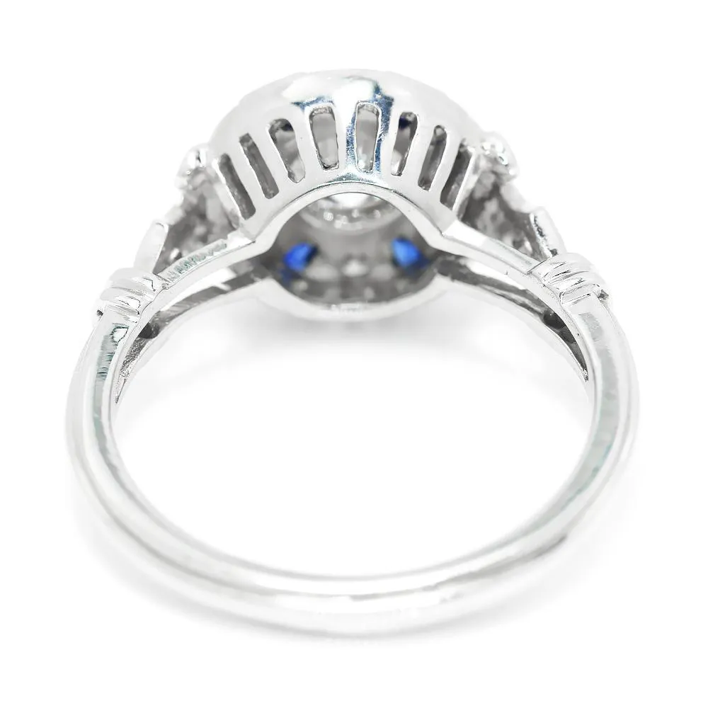 Bezel Set Round Diamond Engagement Ring with Sapphires