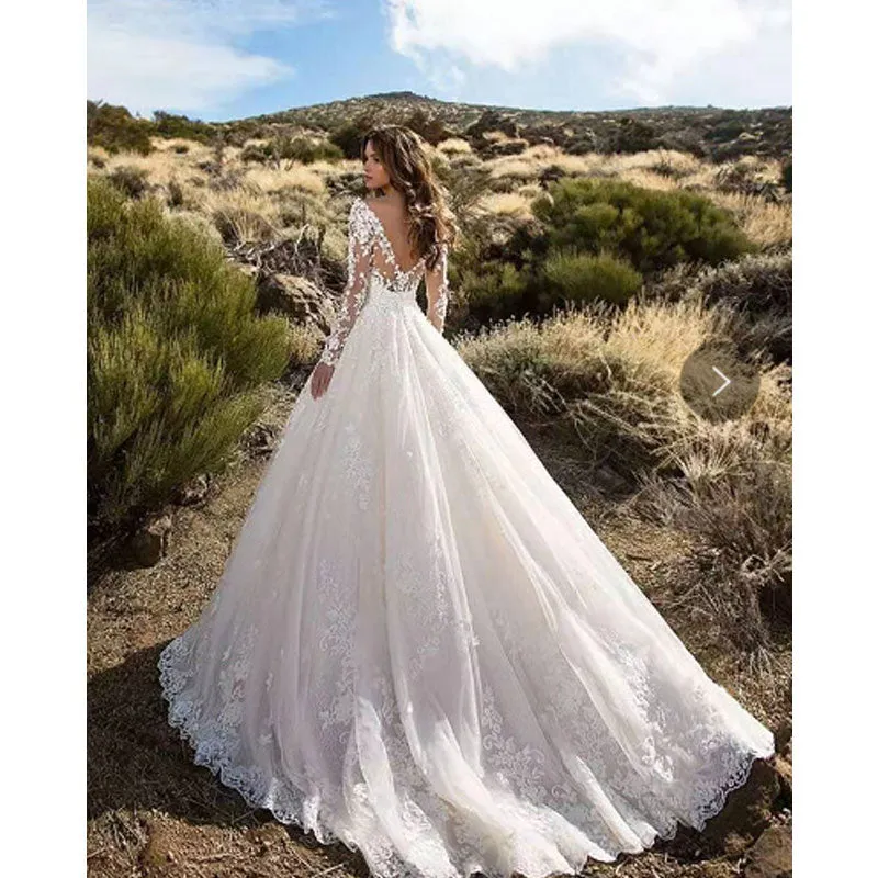 Bohemian Chic Wedding Guest Dress Long Sleeve off-Shoulder Bridal Wedding Dress