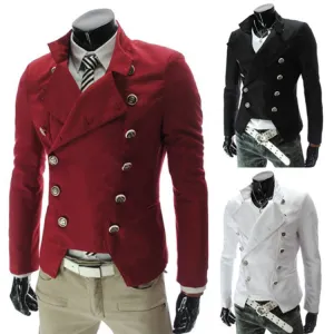 Bohemian Chic Wedding Guest Men Attire Fashion Double Breasted Men's Slim Fit Suit Jacket Stand Collar