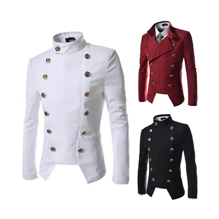 Bohemian Chic Wedding Guest Men Attire Fashion Double Breasted Men's Slim Fit Suit Jacket Stand Collar