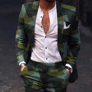 Bohemian Chic Wedding Guest Men Attire Plaid Green Cotton Side Seam Sidekick Casual Suit