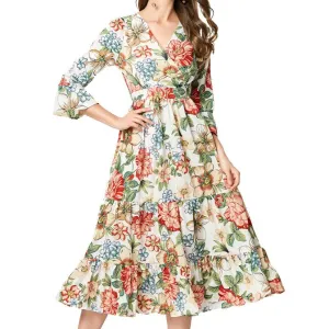 Bohemian Floral Chiffon Flare Sleeve Dress