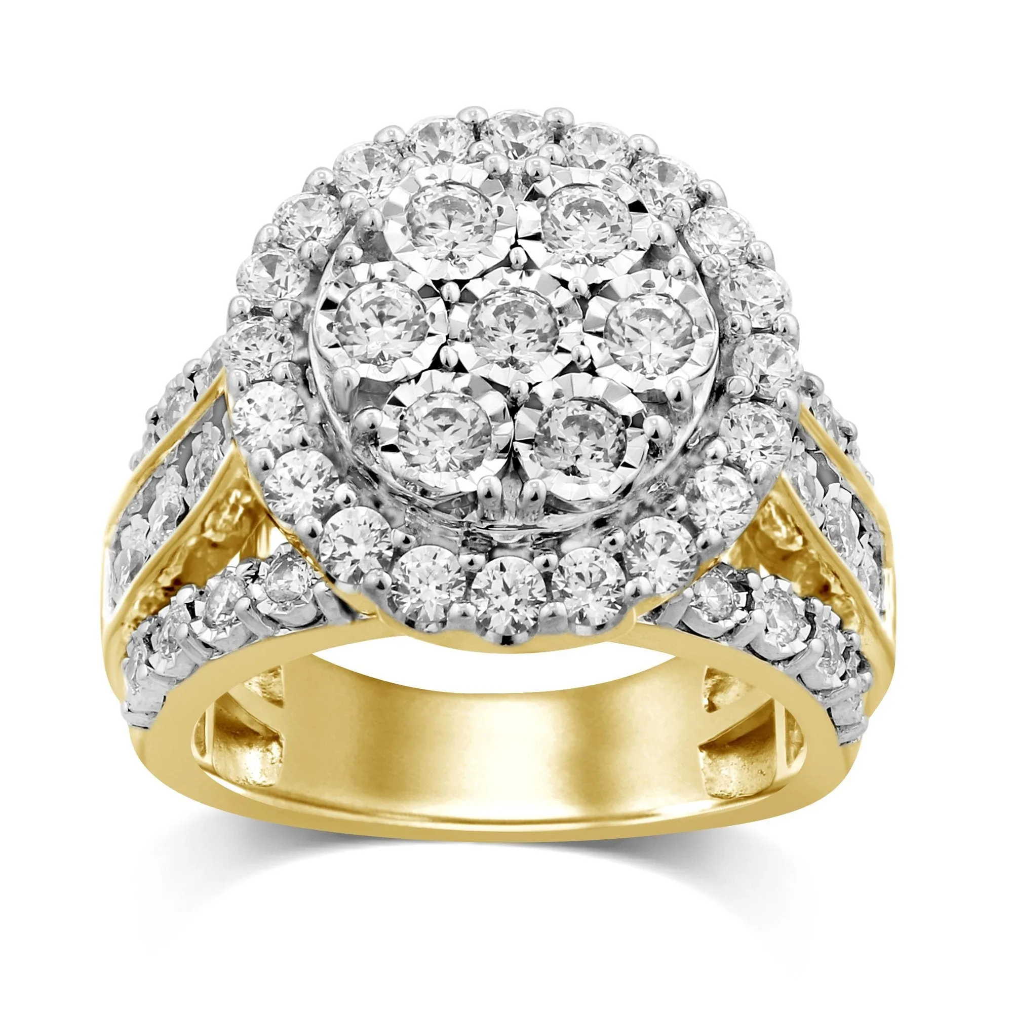 Brilliant Miracle Cluster Halo Ring with 2.00ct of Diamonds in 9ct Yellow Gold