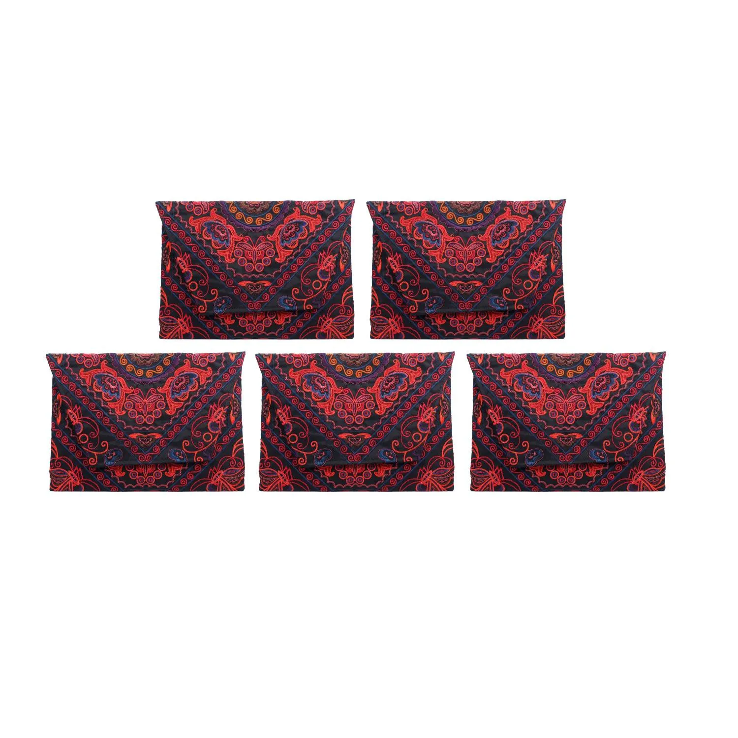 BUNDLE: Butterfly Red Boho Clutch Bag 5 Pieces - Thailand