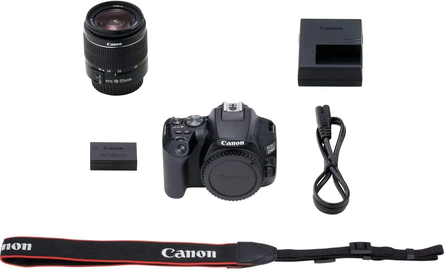 Canon EOS 250D DSLR Camera with 18-55mm Lens (Black) (3453C002)    EOS Bag    Sandisk Ultra 64GB Card   Cleaning Set And More (International Model)