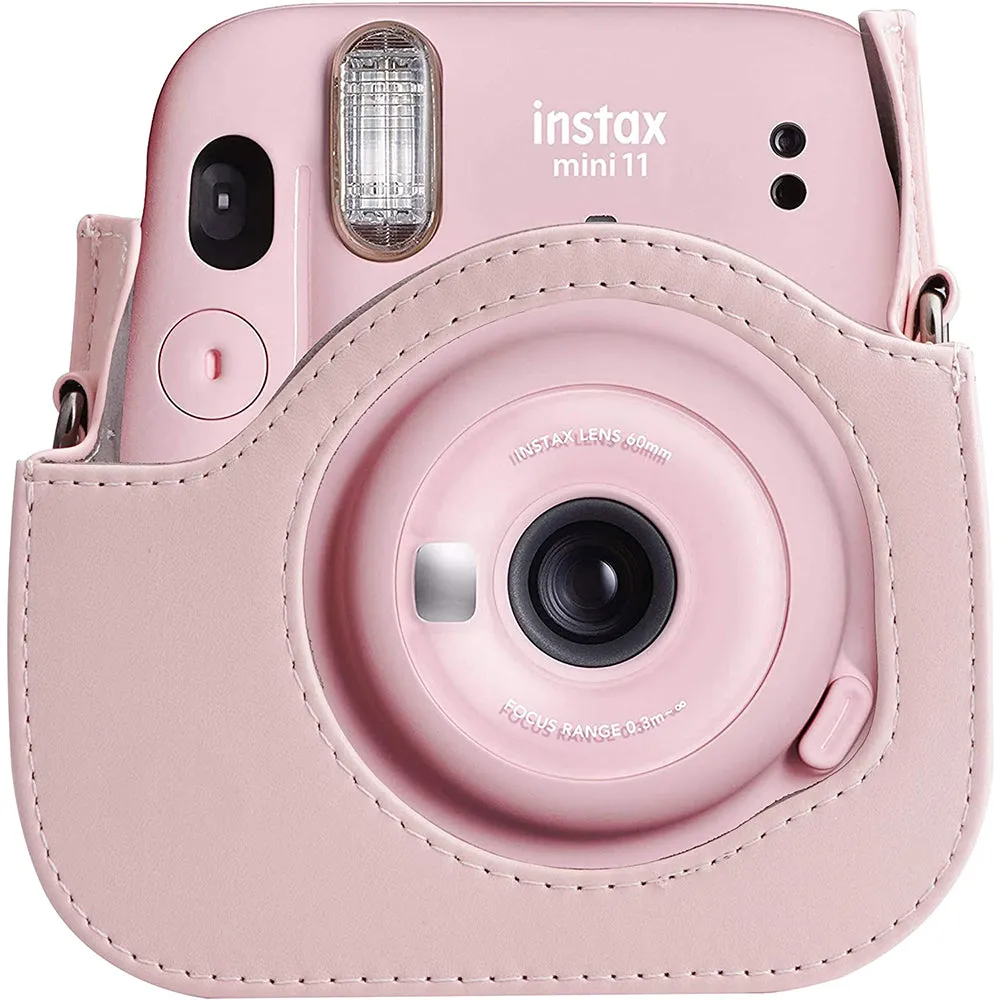 Case for Fujifilm Instax Mini 11 Case PU Leather Instant Camera Cover with Adjustable Strap Blush Pink