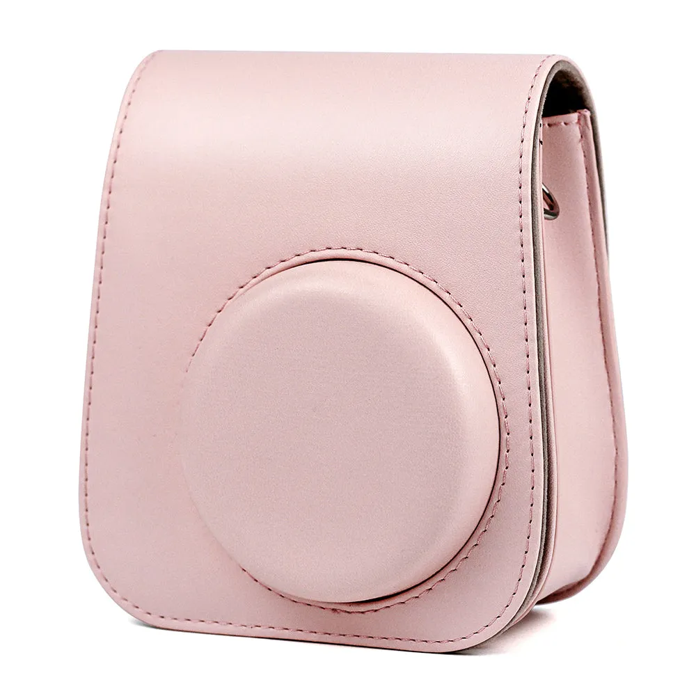 Case for Fujifilm Instax Mini 11 Case PU Leather Instant Camera Cover with Adjustable Strap Blush Pink