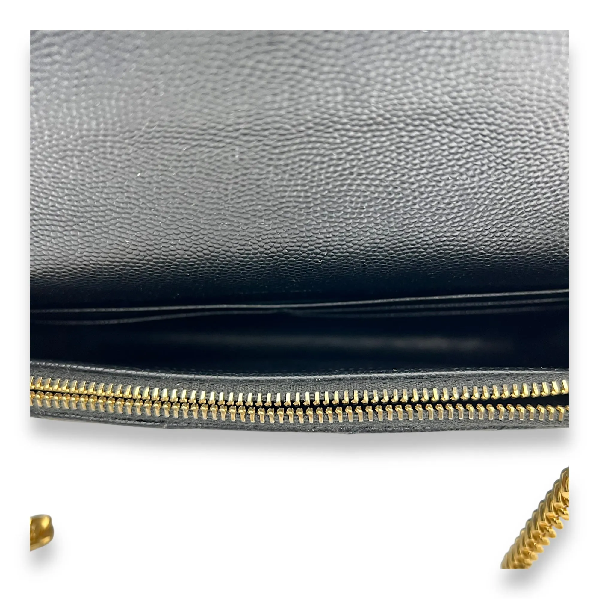 Cassandre Black Wallet On Chain in Calfskin, Gold hardware