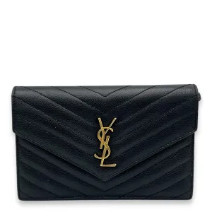 Cassandre Black Wallet On Chain in Calfskin, Gold hardware