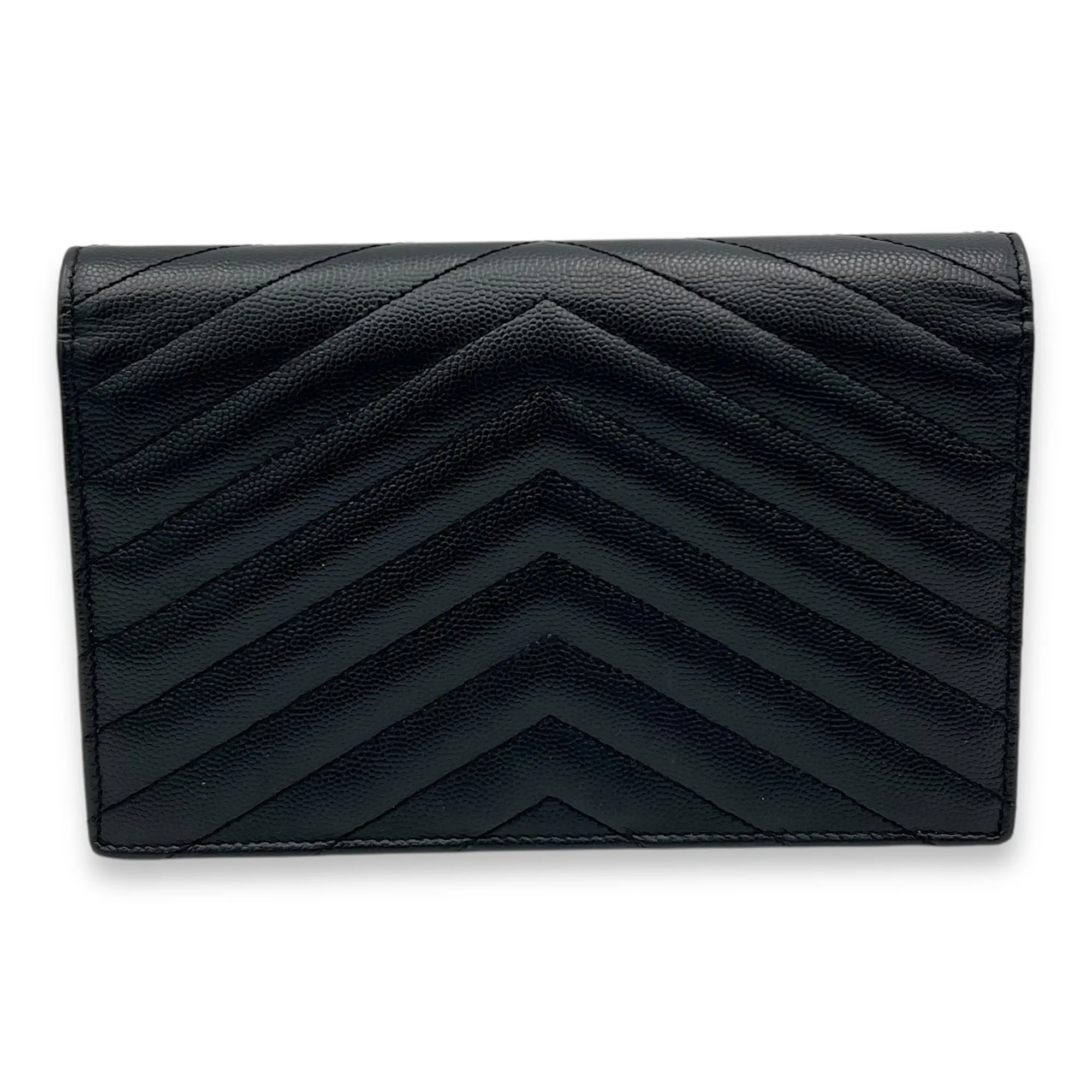 Cassandre Black Wallet On Chain in Calfskin, Gold hardware