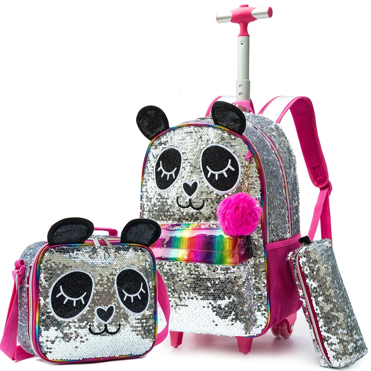 Charming 3-Piece Sequin Animal Backpack Set with Lunch & Pencil Case