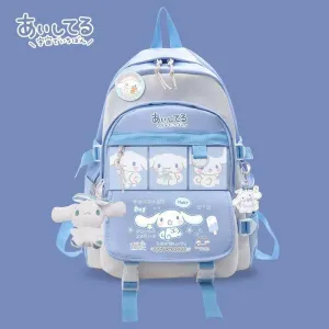 Charming Cinnamoroll Plush Backpack - Stylish and Spacious Kids' School Bag in Black and Blue Sanrio Theme