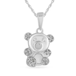 Children's Teddy Bear Necklace with 0.05ct of Diamonds in Sterling Silver