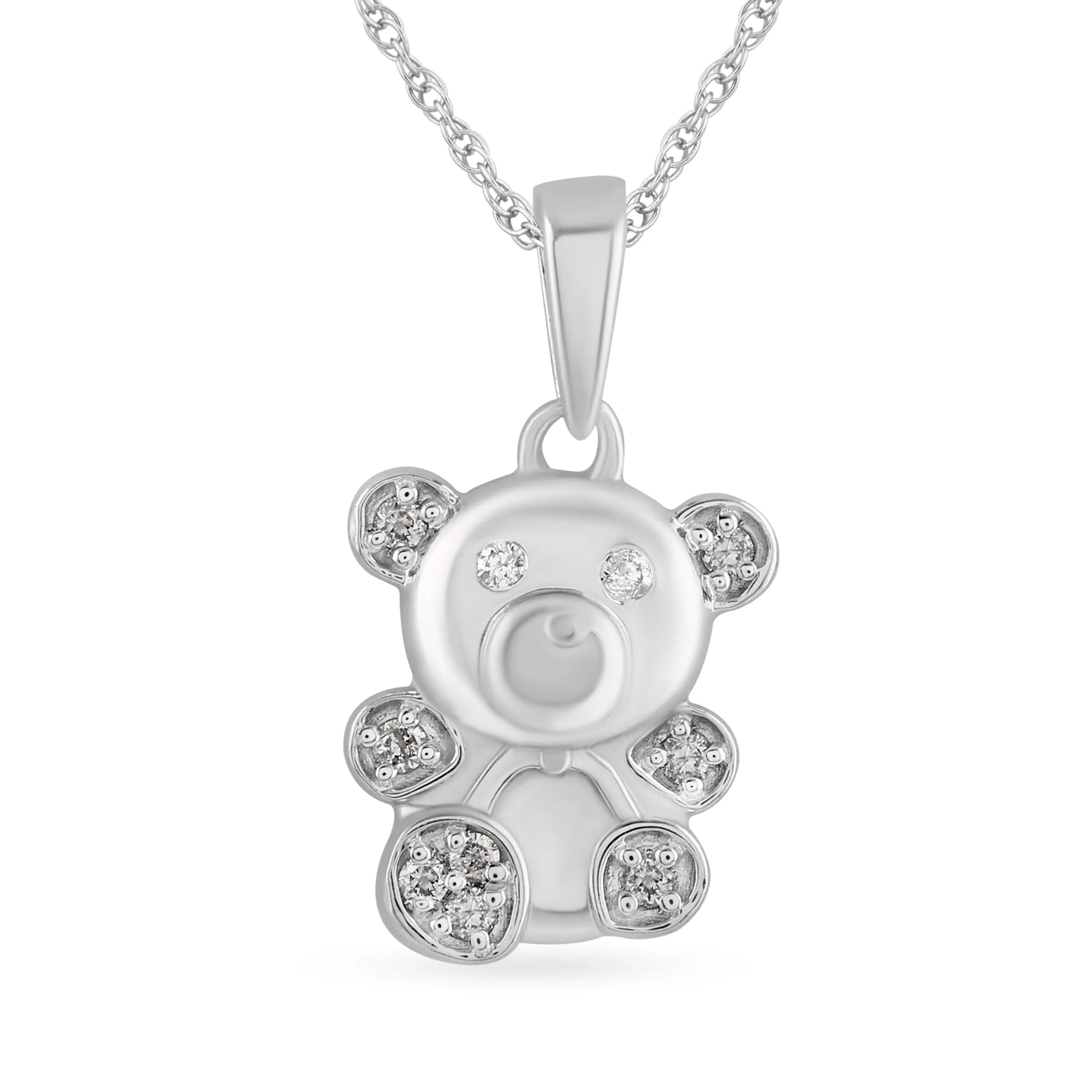 Children's Teddy Bear Necklace with 0.05ct of Diamonds in Sterling Silver