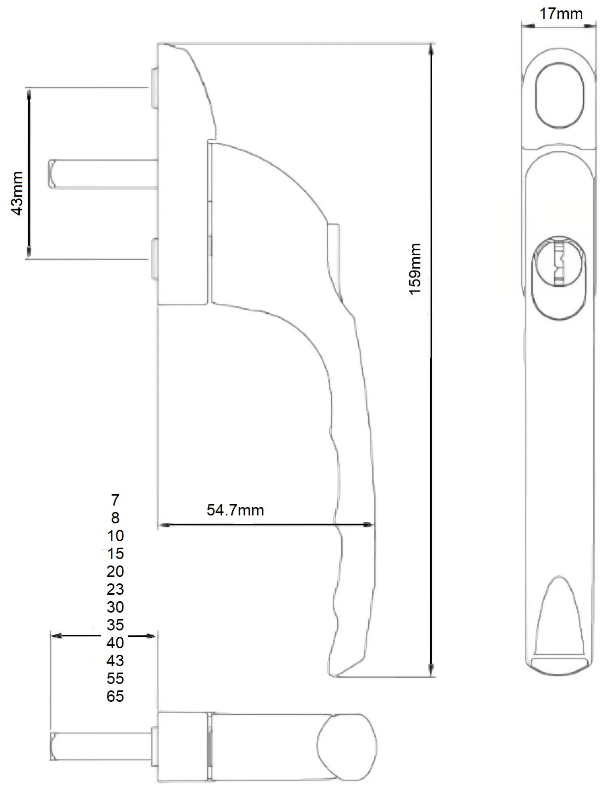 Chrome Window Handle with interchangeable spindle