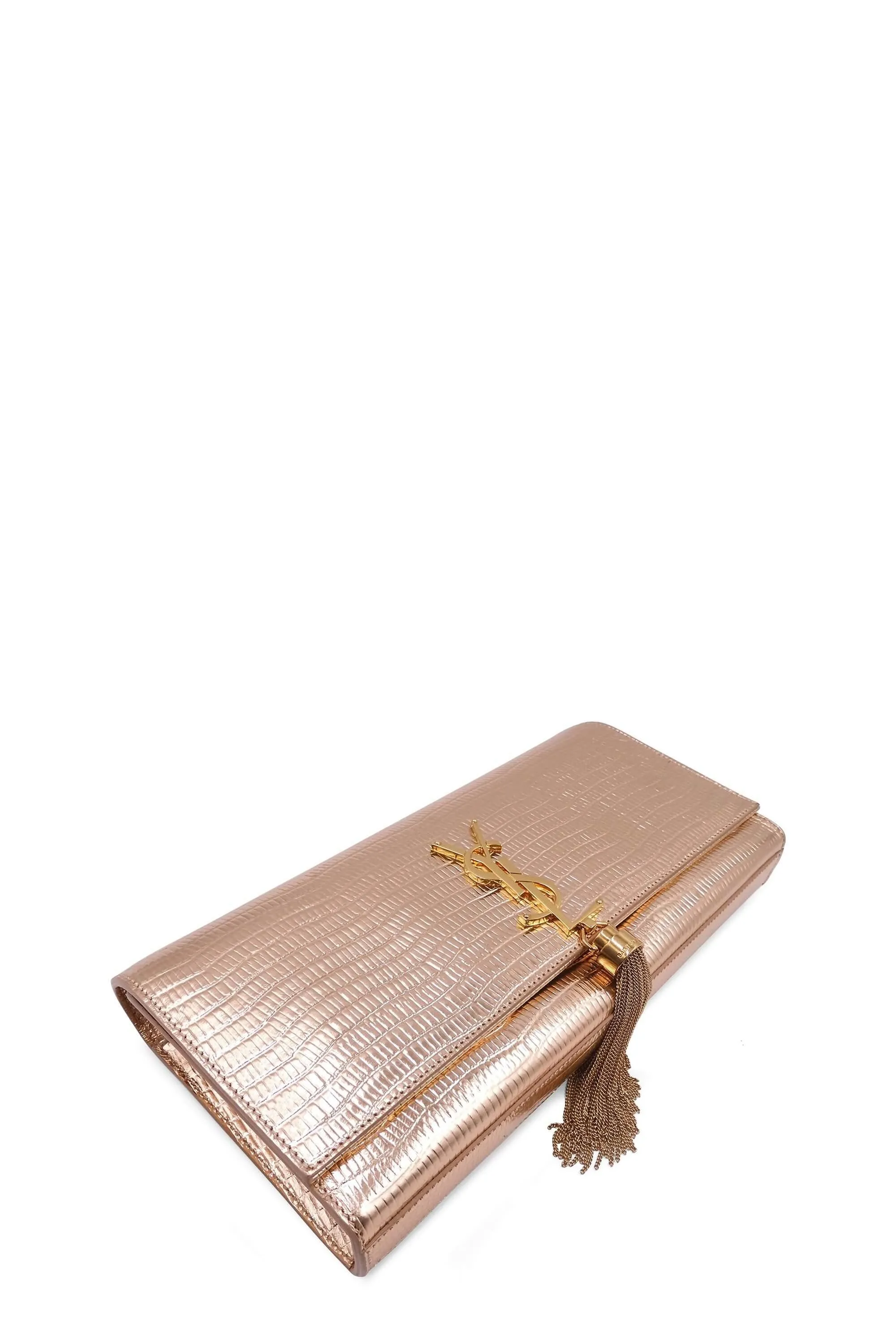 Classic Monogram Kate Clutch With Tassel Lizard Embossed Gold