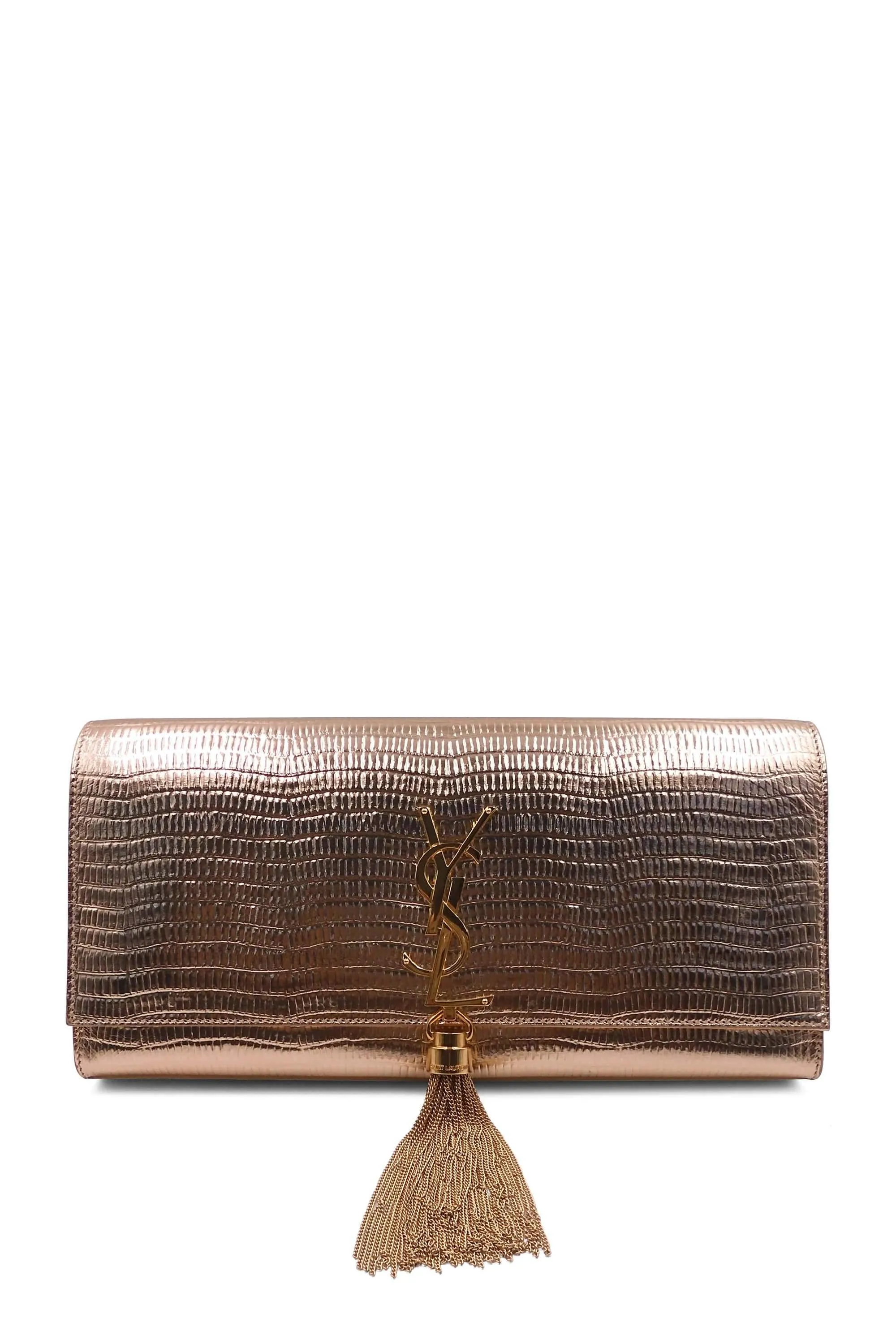 Classic Monogram Kate Clutch With Tassel Lizard Embossed Gold