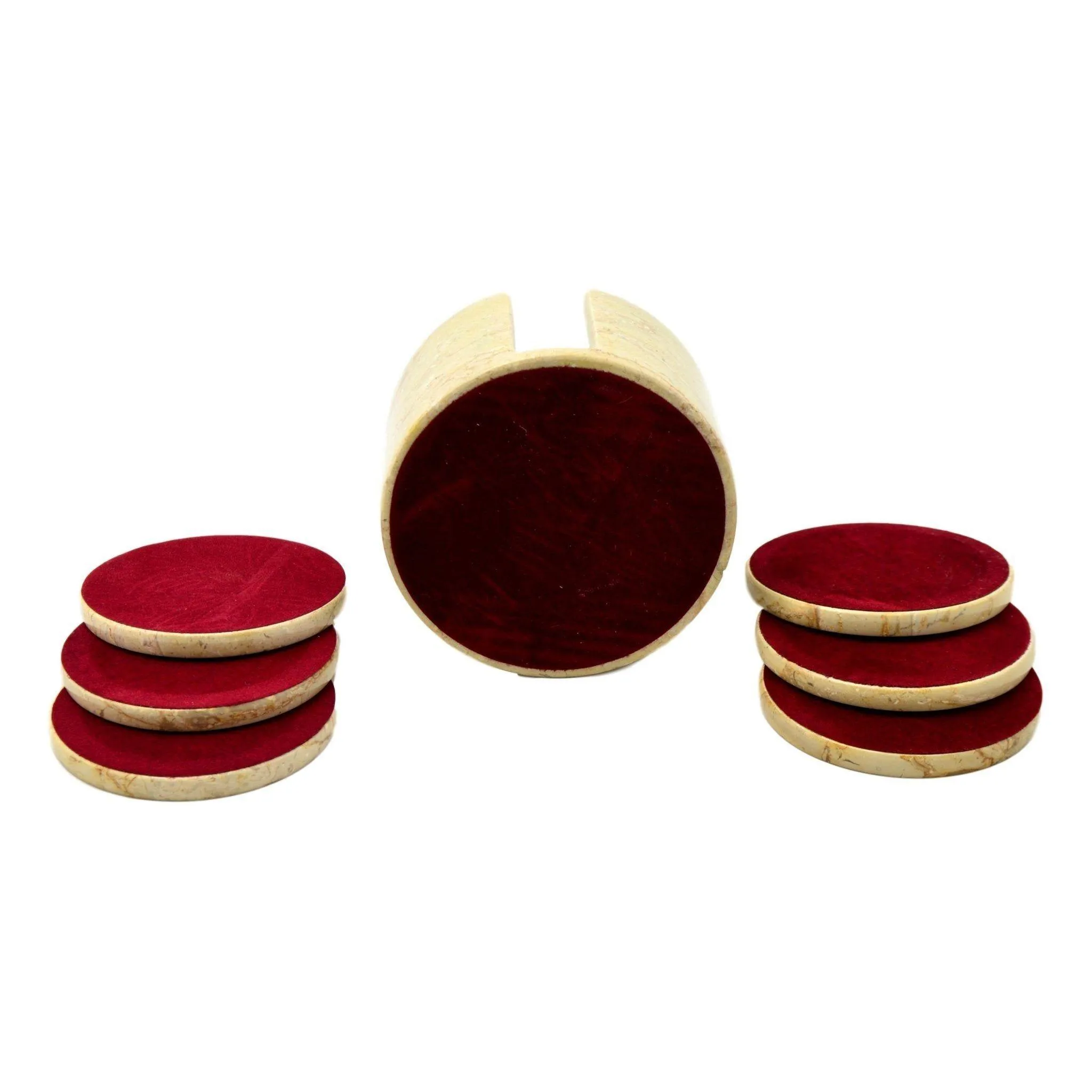 Coaster Set with Holder Crafted from Sahara Beige Marble