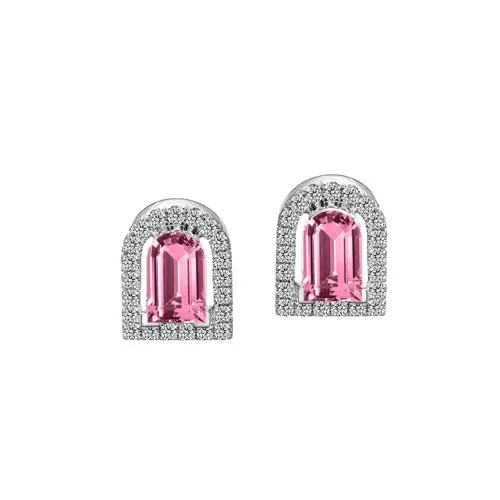 Couleur Sculptural Stud Earring, 18k White Gold with DAVIDOR Arch Cut Pink Tourmaline and Brilliant Diamonds