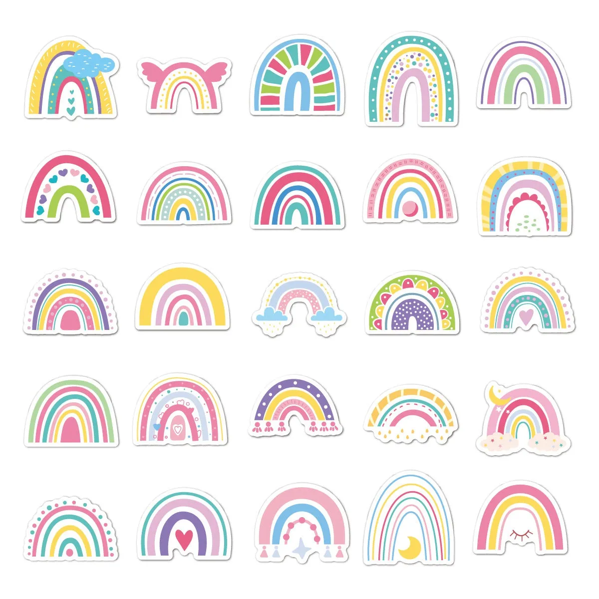 Craspire PVC Adhesive Stickers, for Suitcase, Skateboard, Refrigerator, Helmet, Mobile Phone Shell, Birthday, Rainbow Pattern, 4~6x4~6cm, 50pcs/bag