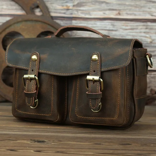 Crossbody Vintage Camera Leather Messenger Bag