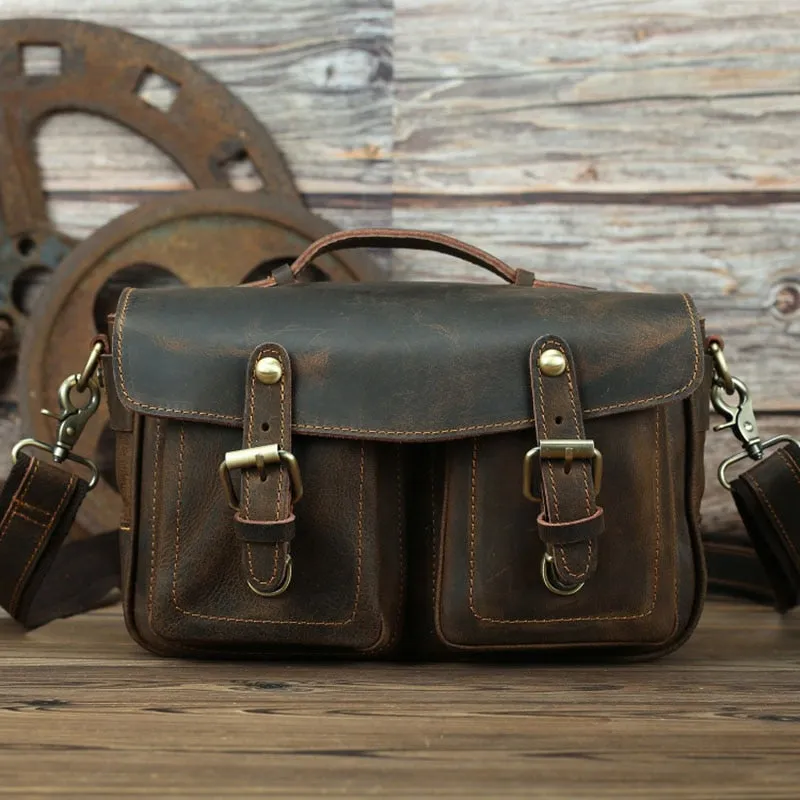 Crossbody Vintage Camera Leather Messenger Bag