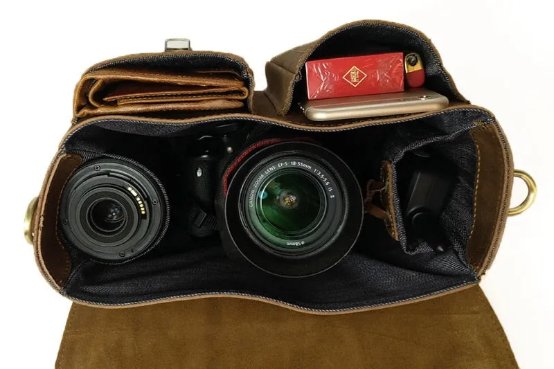 Crossbody Vintage Camera Leather Messenger Bag