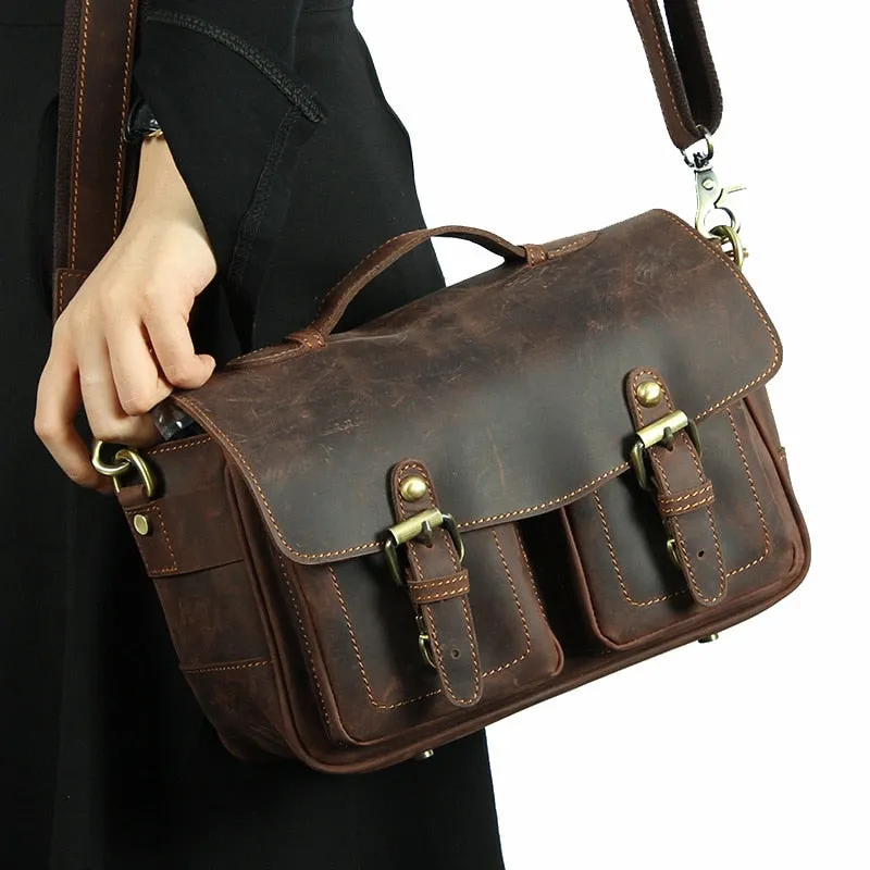 Crossbody Vintage Camera Leather Messenger Bag