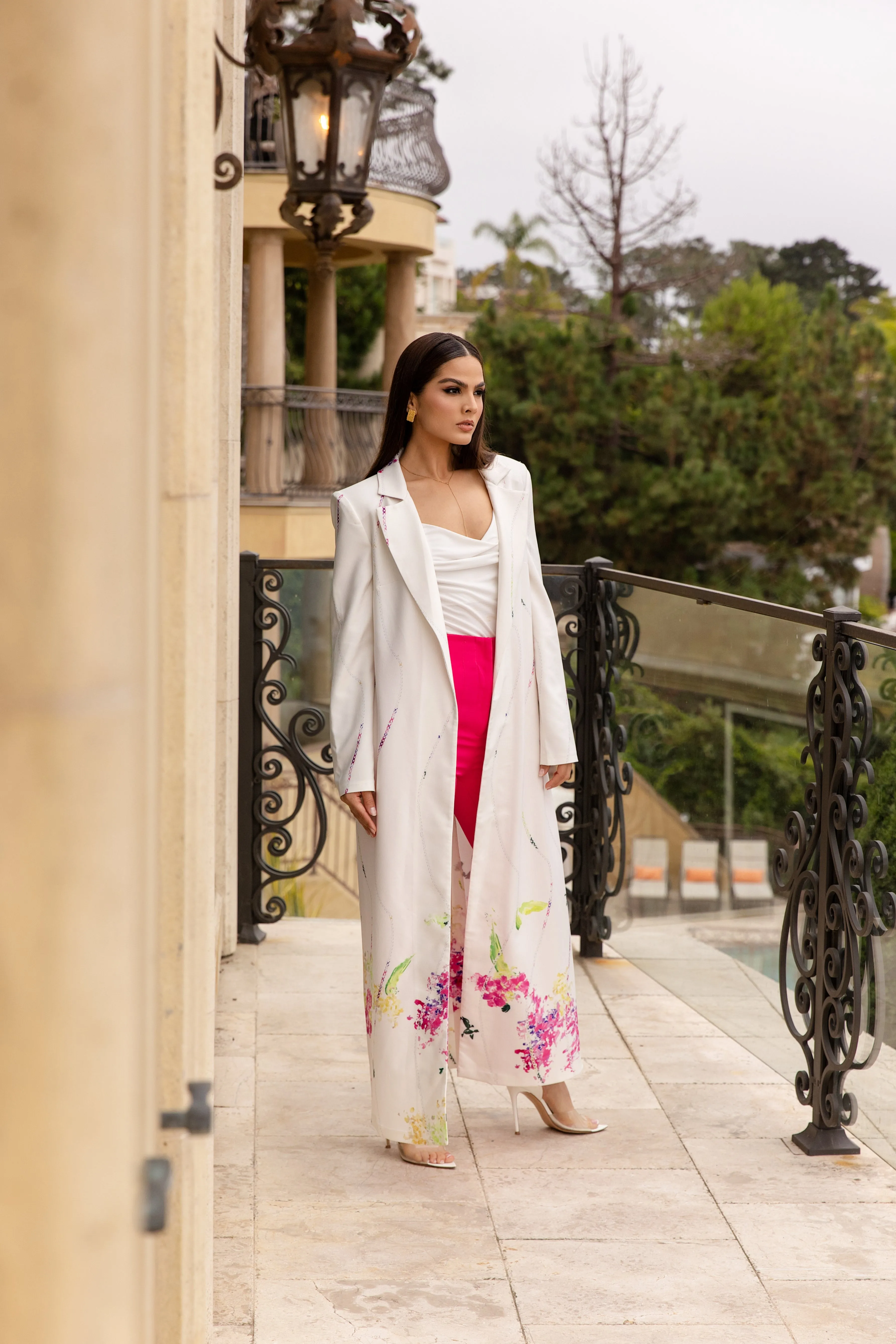 Dara Ivory Bloom Long Caftan Jacket