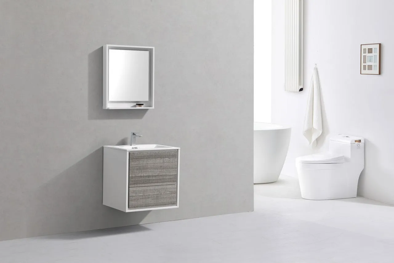 DeLusso 24"  Ash Gray Wall Mount Modern Bathroom Vanity